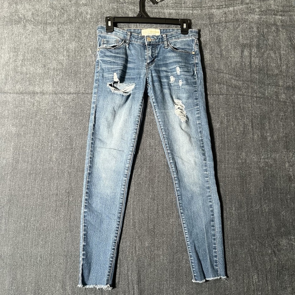 Cafe Denim Womens Skinny Jeans Size 5/6 Distressed Ripped Medium Wash Raw Hem - Picture 1 of 10